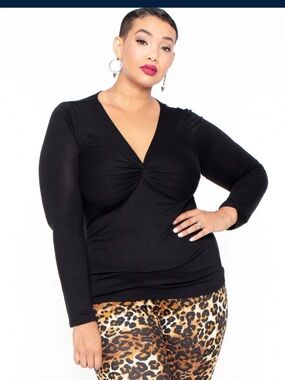 Curvy sense Elegant Black Long Sleeve Top